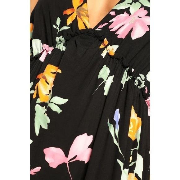 Lulus Dress Beloved Bae Tie-Strap Tiered Maxi Floral Print Black L NWT New - Picture 4 of 13